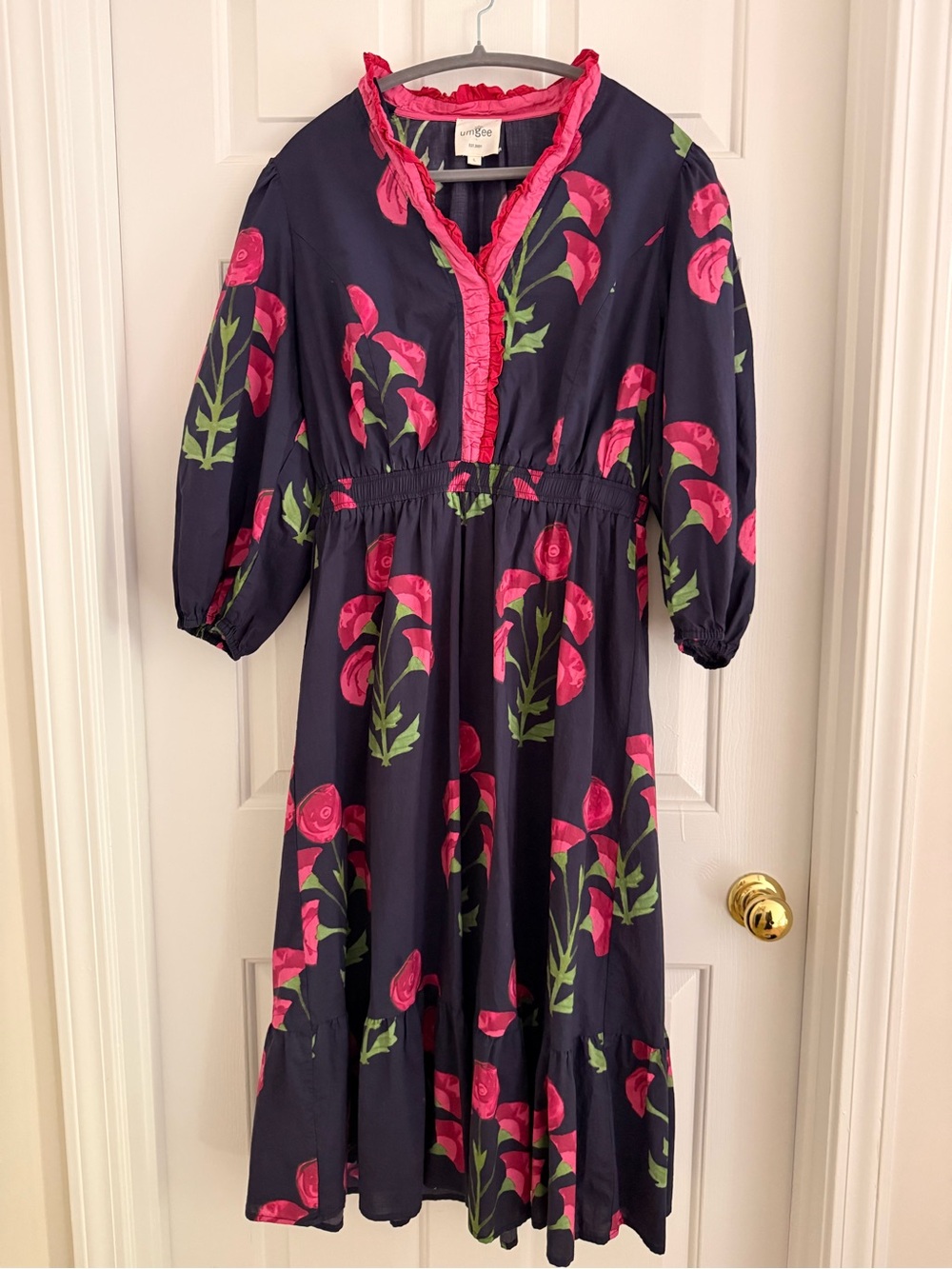 Women’s Floral Ruffle-Trim Dress in Navy and Pink